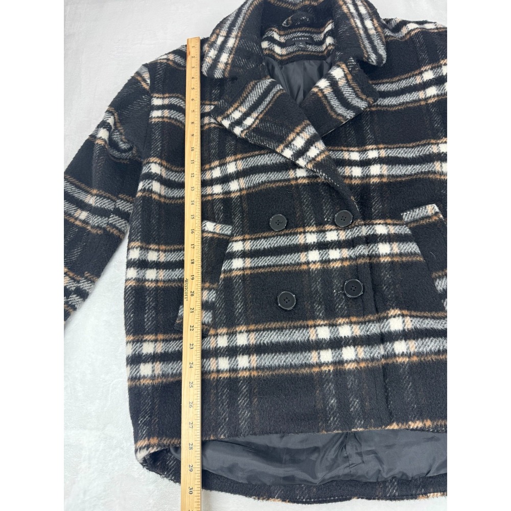Halogen Barn Plaid Double Breasted Pea Coat Women's Medium Black Long Sleeve - Picture 6 of 8
